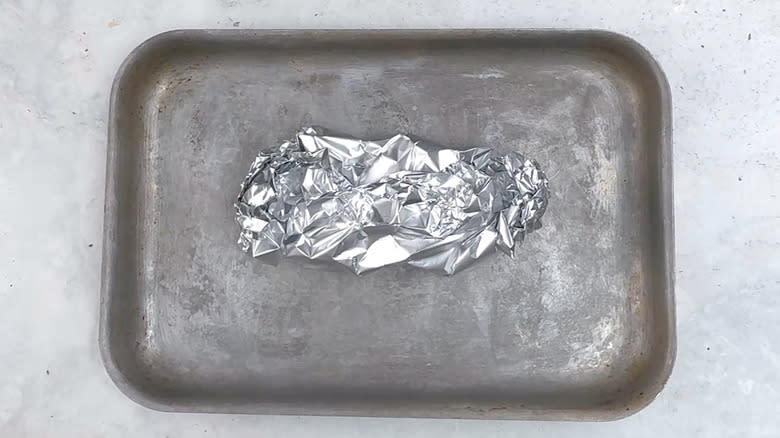foil package on baking tray