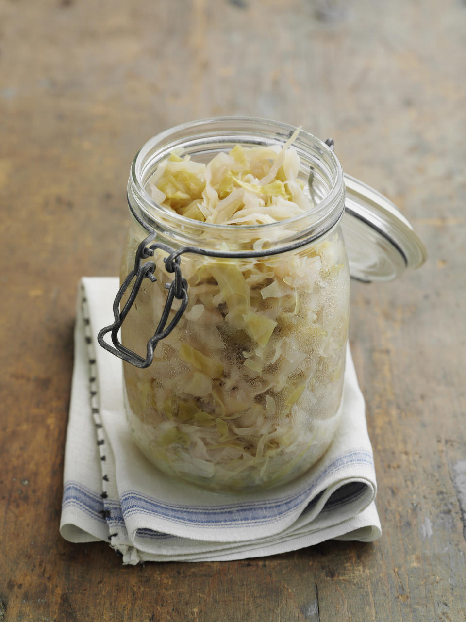 Jar of pickled cabbage.