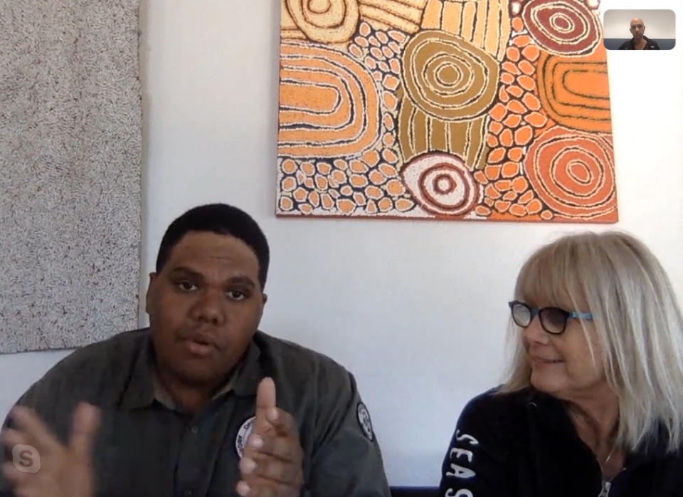 A still of a Skype interview with Indigenous ranger Yama Banu Dhimurra and Liza Dicks from Sea Shepherd.