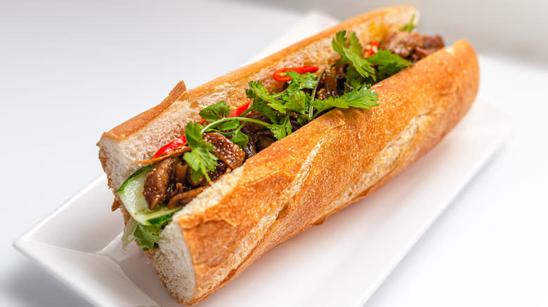 Bánh mì on white plate