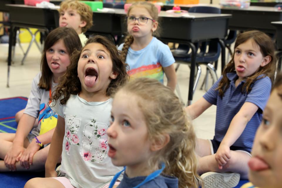First-graders practice mindfulness and dragon breathing as part of the social emotional learning curriculum at Springhurst Elementary School June 8, 2023.