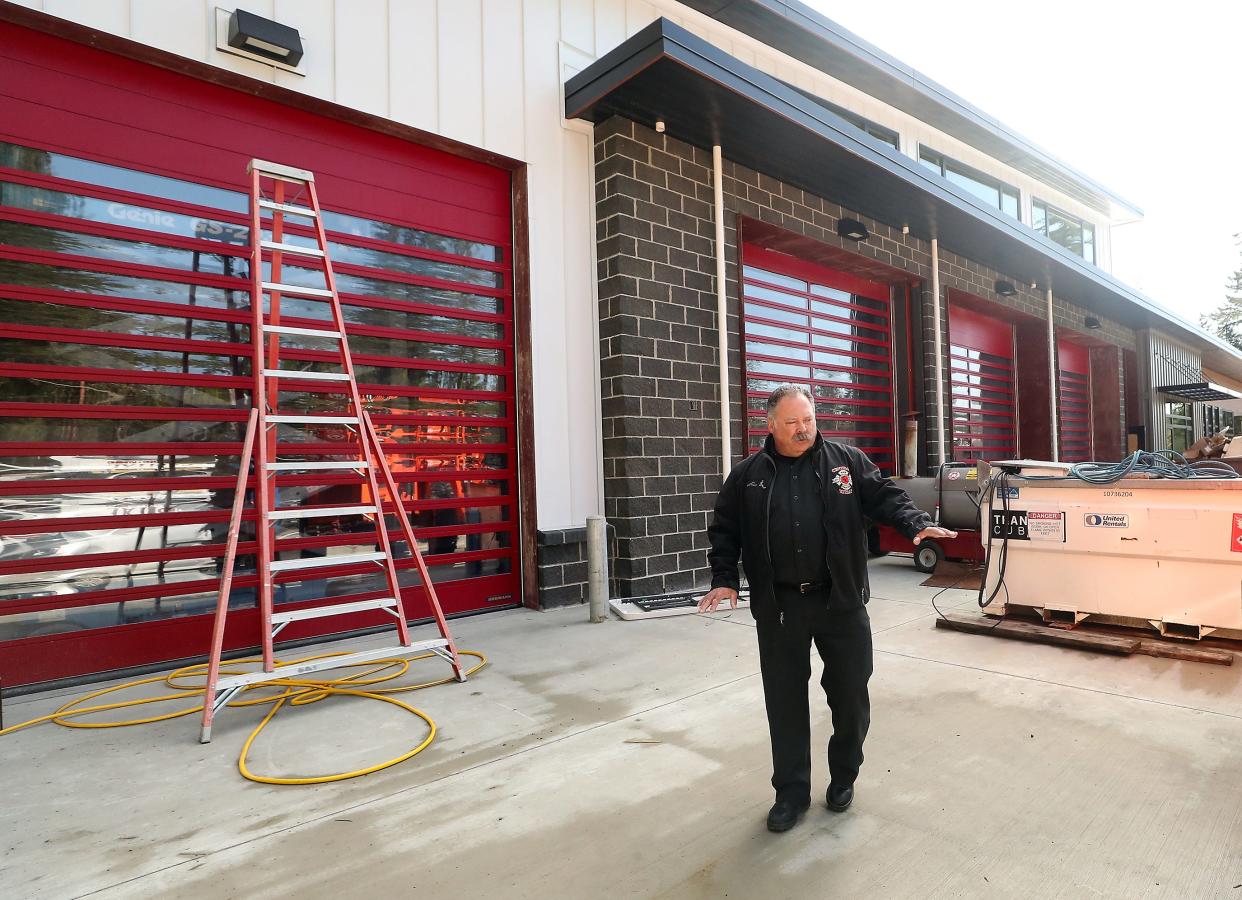 Central Kitsap Fire and Rescue Assistant Chief Mike Tague gives a tour of Olympic View Station 52 that is slated to open in June, on Tuesday, April, 11, 2023.