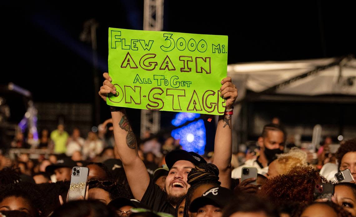 A fan holds up a sign during Ari Lennox’s set at the Dreamville Festival in Raleigh, N.C., Saturday, April 1, 2023. Scott Sharpe/ssharpe@newsobserver.com