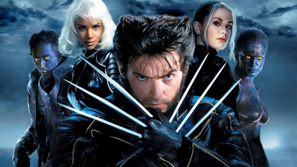 A press image for X-Men 2 showing Wolverine, Storm, Nightcrawler, Mystique and Rogue.