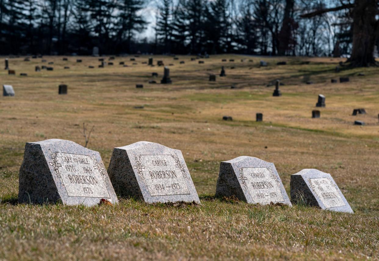 The Roberson family headstones at Locust Hill Cemetery & Arboretum in Evansville, Indiana.