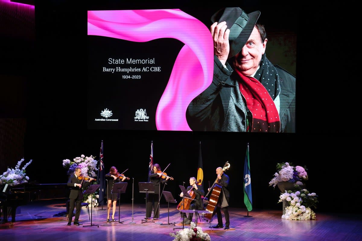 Members of the Australian Chamber Orchestra perform during the State Memorial for Barry Humphries at the Sydney Opera House (Getty Images)