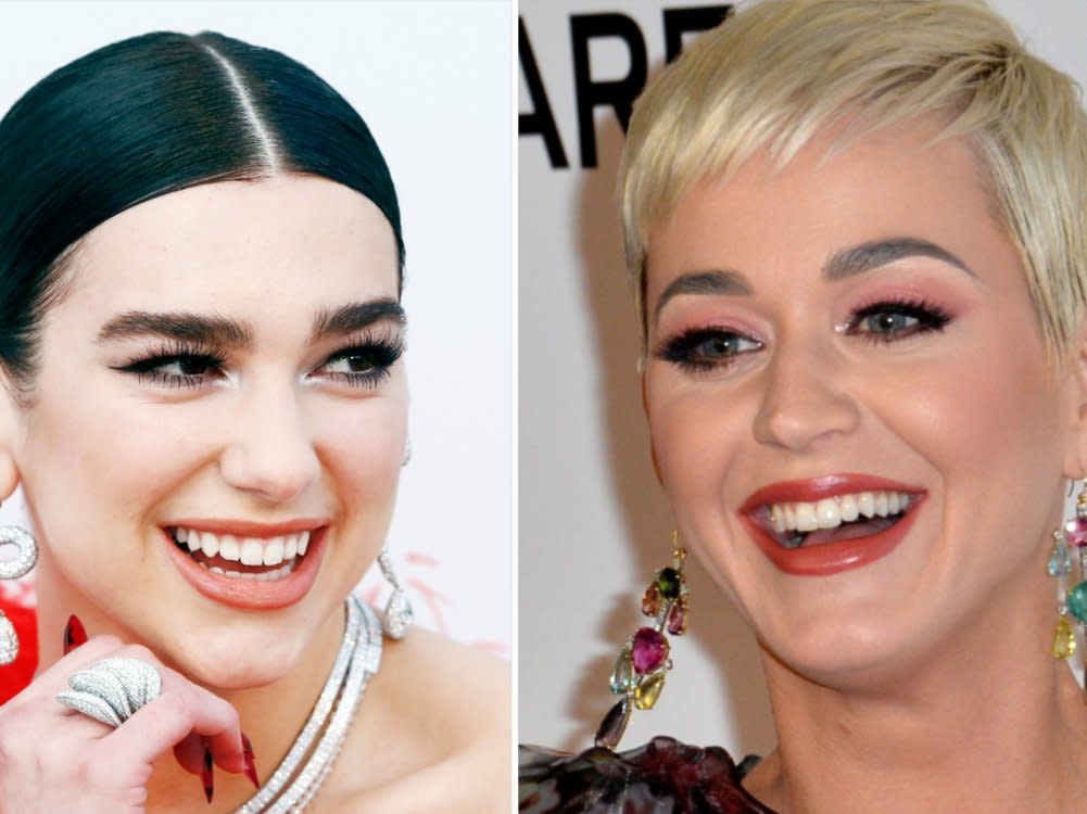 Erfolgreiche Freundinnen: Dua Lipa (l.) baut auf die Unterstützung von Katy Perry. (Bild: Andrea Raffin/Shutterstock / Featureflash Photo Agency/Shutterstock.com)