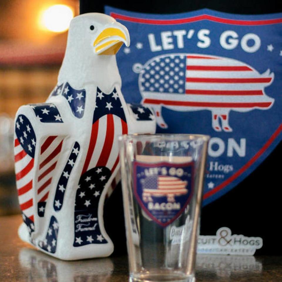 Announcing that it is “FREEDOM time in the great USA,” Biscuit & Hogs recently released a limited-edition, printed and hand-numbered pint glass in time for the Fourth of July. It also sells freedom beer funnels and more.