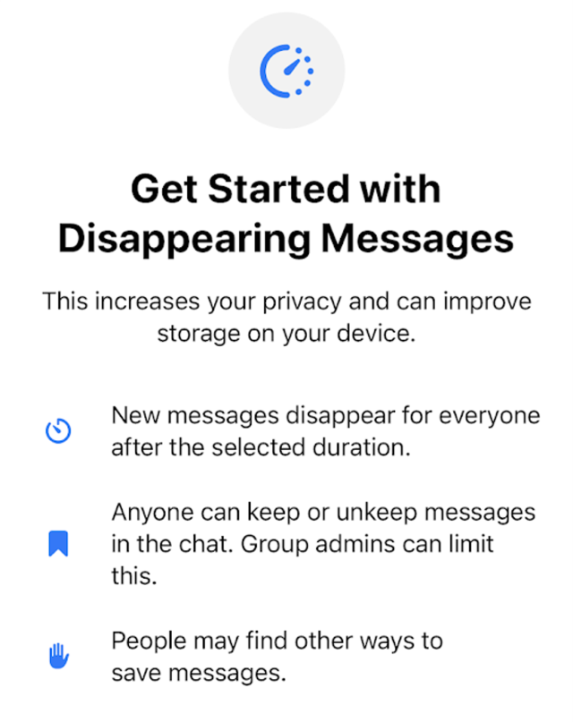 WhatsApp’s warning about disappearing messages (WhatsApp)