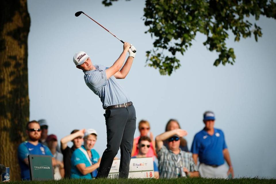 J.T. Poston teed off on No. 12 during the third round of the PGA Barbasol Championship at Keene Trace Golf Club in Nicholasville on Saturday.