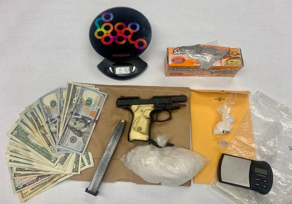 Methamphetamine and other items seized during a warrant search in Oxnard last week.