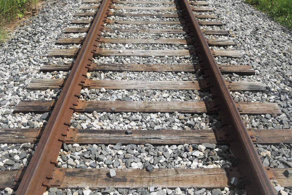 Close up of railroad train tracks