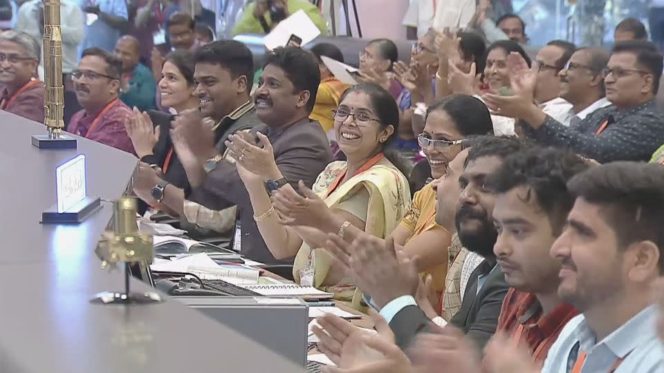 Applause erupted in the control room Wednesday when India's lunar lander touched down on the moon's surface. - From ISRO