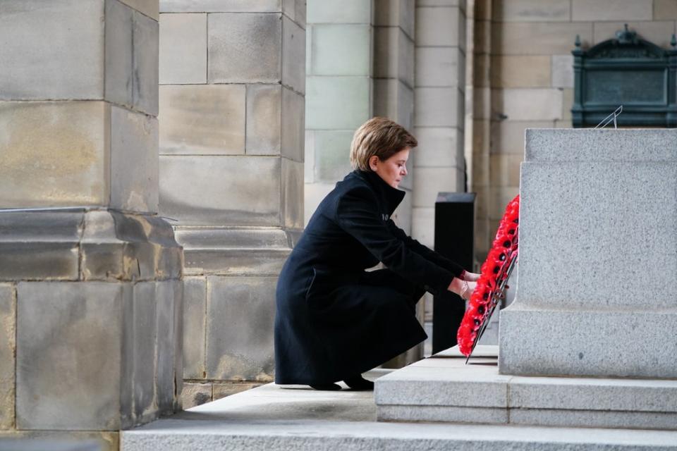 Scottish First Minister Nicola Sturgeon laid a wreath during a Remembrance service in Edinburgh (Jane Barlow/PA) (PA Wire)