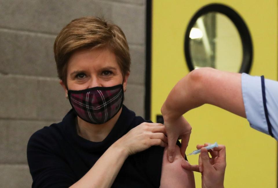 First Minister of Scotland Nicola Sturgeon receives her booster jab of the coronavirus vaccine in Glasgow (Russell Cheyne/PA) (PA Wire)