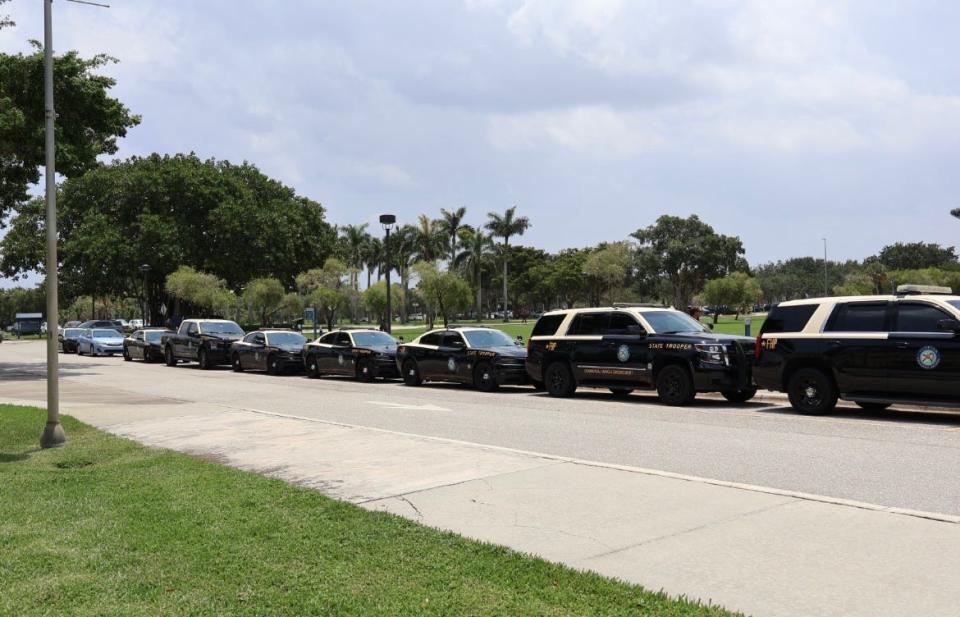 Officers from the Boca Raton Police Department, Florida Atlantic University Police Department and Florida State Troopers had a large presence on Florida Atlantic's campus Wednesday, May 15, 2024 as students organized a 'vigil' in support of the Palestinian state.