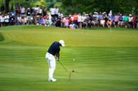 Rory McIlroy, of Northern Ireland, hits on the fourth hole during the second round of the Travelers Championship golf tournament at TPC River Highlands, Friday, June 24, 2022, in Cromwell, Conn. (AP Photo/Seth Wenig)