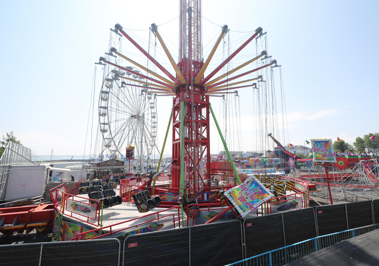 The Star Flyer funfair ride at Planet Fun in Carrickfergus, Co Antrim, which collapsed on Saturday evening, injuring six people. Picture date: Sunday July 25, 2021. (Photo by Niall Carson/PA Images via Getty Images)