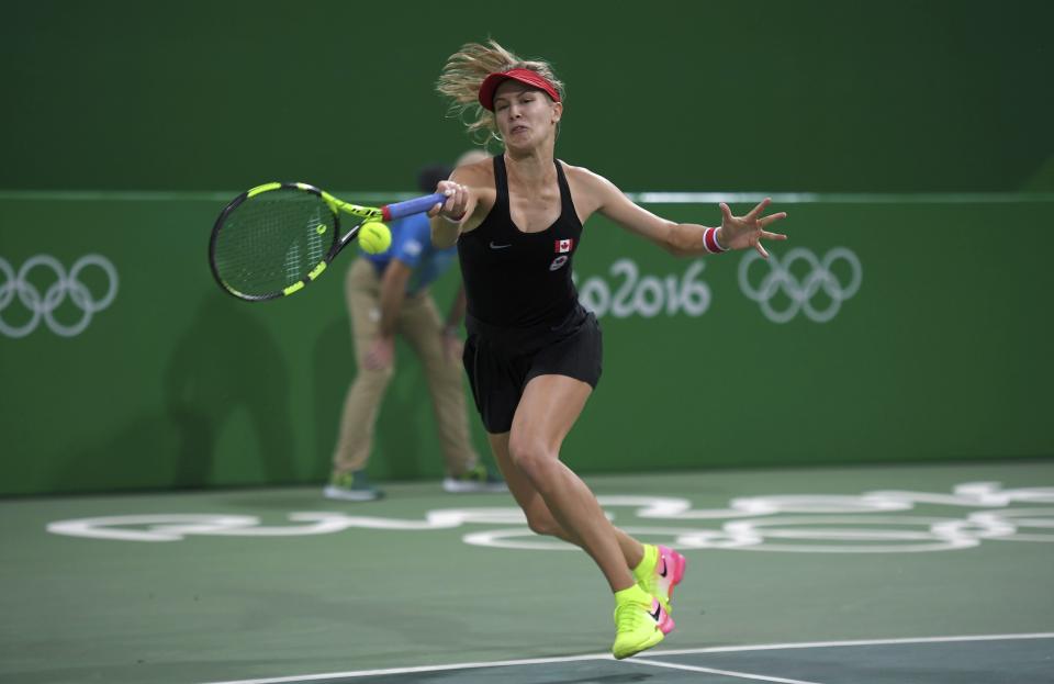 Bouchard ran, scrambled and prevailed in her Olympic debut Saturday. (REUTERS/Toby Melville)