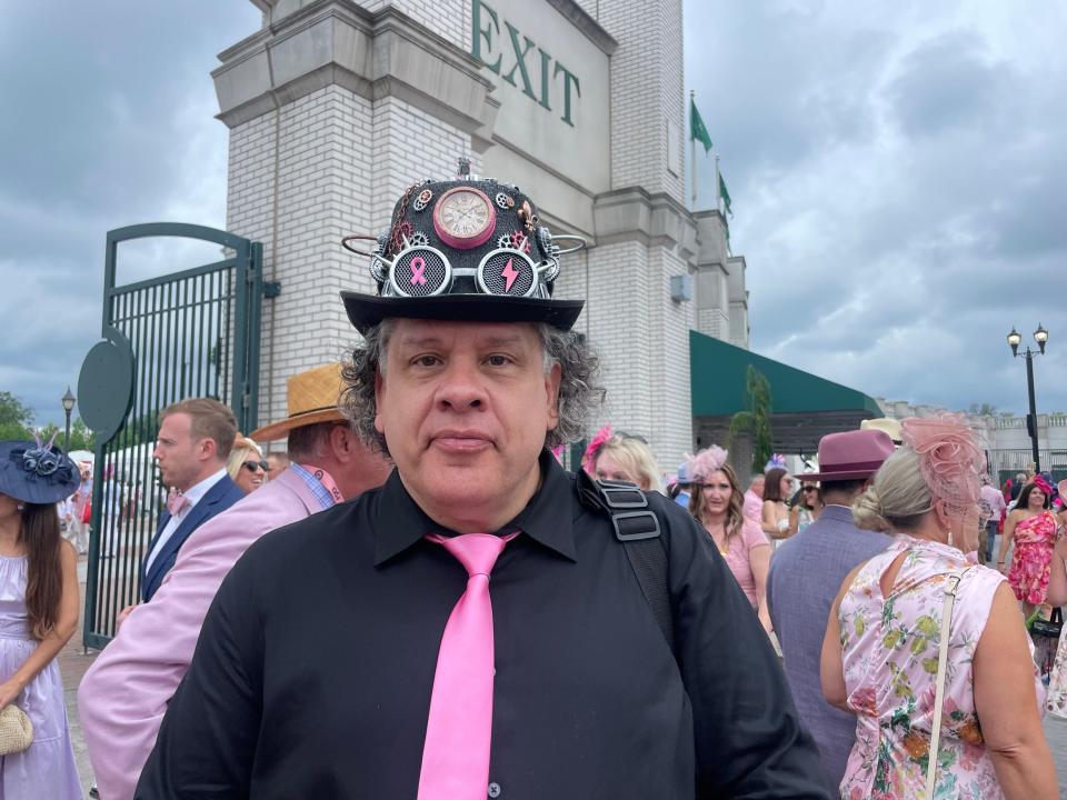 Steve Velez of Austin, Texas designed his own Kentucky Oaks Day hat in a steampunk style.