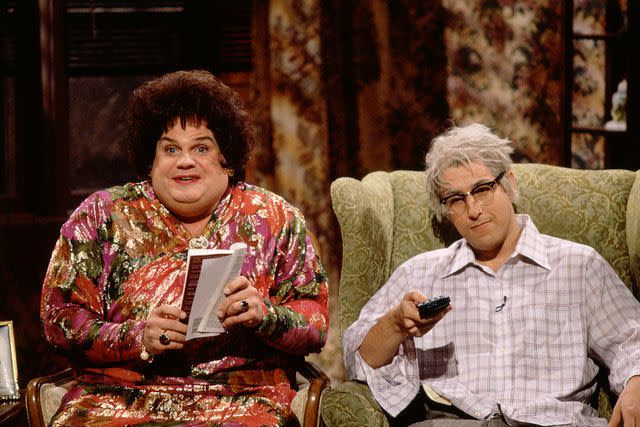 <p>Alan Singer/NBCU Photo Bank/NBCUniversal via Getty</p> Chris Farley and Adam Sandler in an SNL sketch in 1995