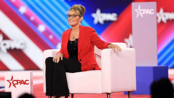 PHOTO: Sarah Palin, former governor of Alaska, speaks during the Conservative Political Action Conference (CPAC) in Dallas, on Aug. 4, 2022.  (Bloomberg via Getty Images)