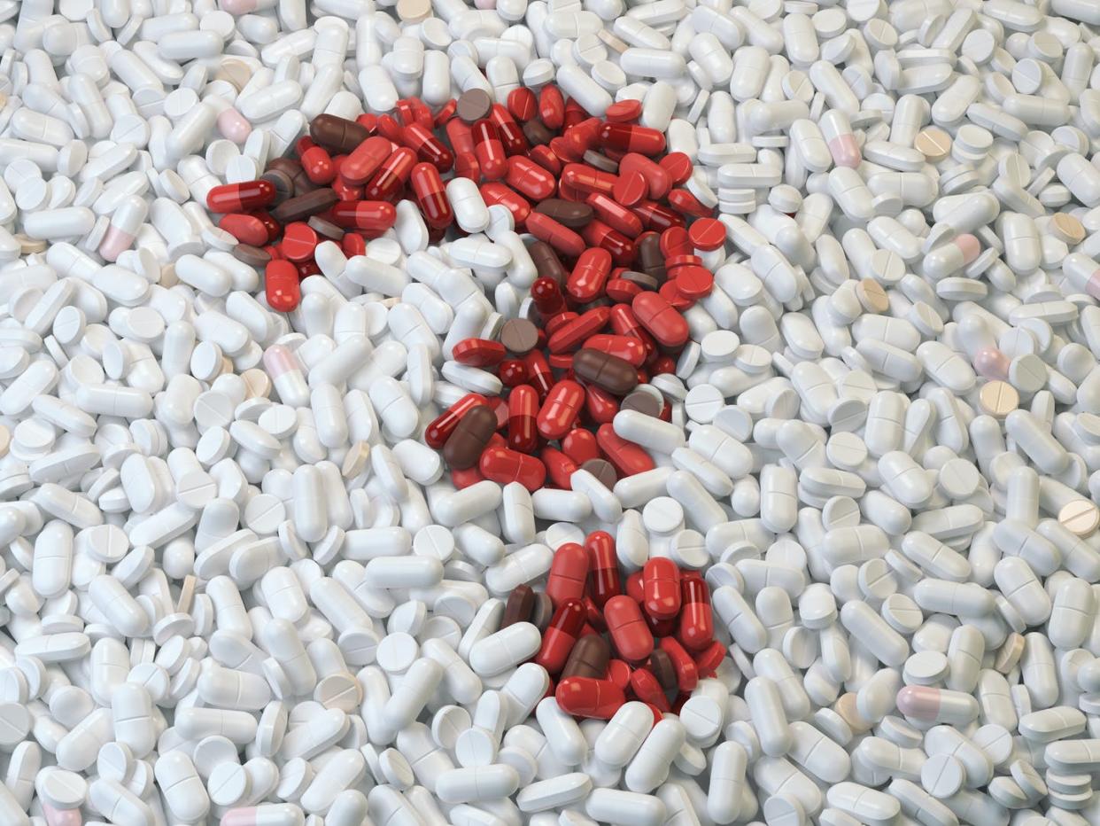 <span class="caption">Randomized controlled trials of therapeutic interventions have yet to be conducted.</span> <span class="attribution"><a class="link " href="https://www.gettyimages.com/detail/illustration/question-mark-from-red-pills-and-capsules-on-royalty-free-illustration/637697608?adppopup=true" rel="nofollow noopener" target="_blank" data-ylk="slk:Bet_Noire/Getty Images;elm:context_link;itc:0;sec:content-canvas">Bet_Noire/Getty Images</a></span>