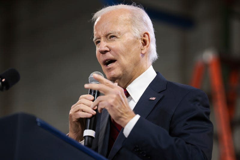 U.S. President Joe Biden delivers remarks on our economic progress since taking office at Steamfitters Local 602 on January 26, 2023 in Springfield, Virginia. 

