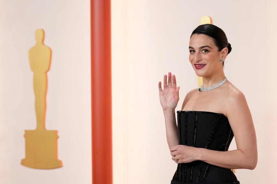 Milton native Jenny Slate arrives at the Oscars on Sunday, March 12, 2023, at the Dolby Theatre in Los Angeles.