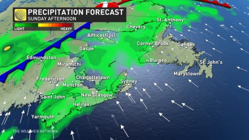 Atlantic Canada Sunday afternoon precipitation map_June 29