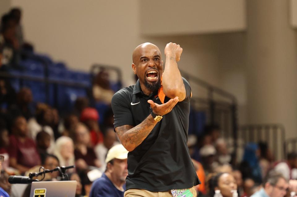 Johnson High coach Chuck Campbell calls the plays on Saturday, March 2, 2024 during the State Class 3-A semifinals at Savannah State University.