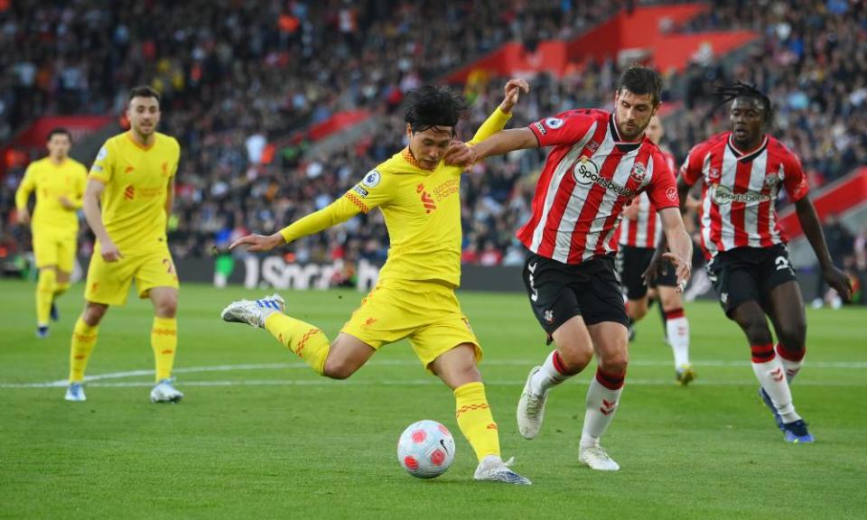 Takumi Minamino equalises for Liverpool at Southampton