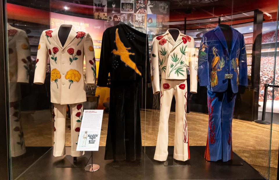 A long-lost suit worn by Flying Burrito Brothers member Chris Ethridge (far right) joined the a previously-unveiled collection at the Country Music Hall of Fame and Museum on July 20, 2023.