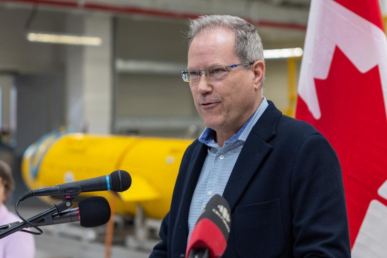 Liberal MP Darren Fisher spoke at the opening of the Facility for Intelligent Marine Systems on Monday, May 13, 2024, in Dartmouth. (Robert Short/CBC - image credit)