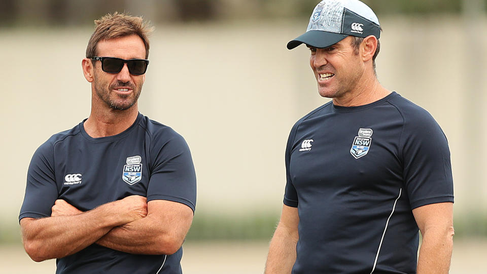 Andrew Johns and Brad Fittler, pictured here in NSW State of Origin camp in 2019.