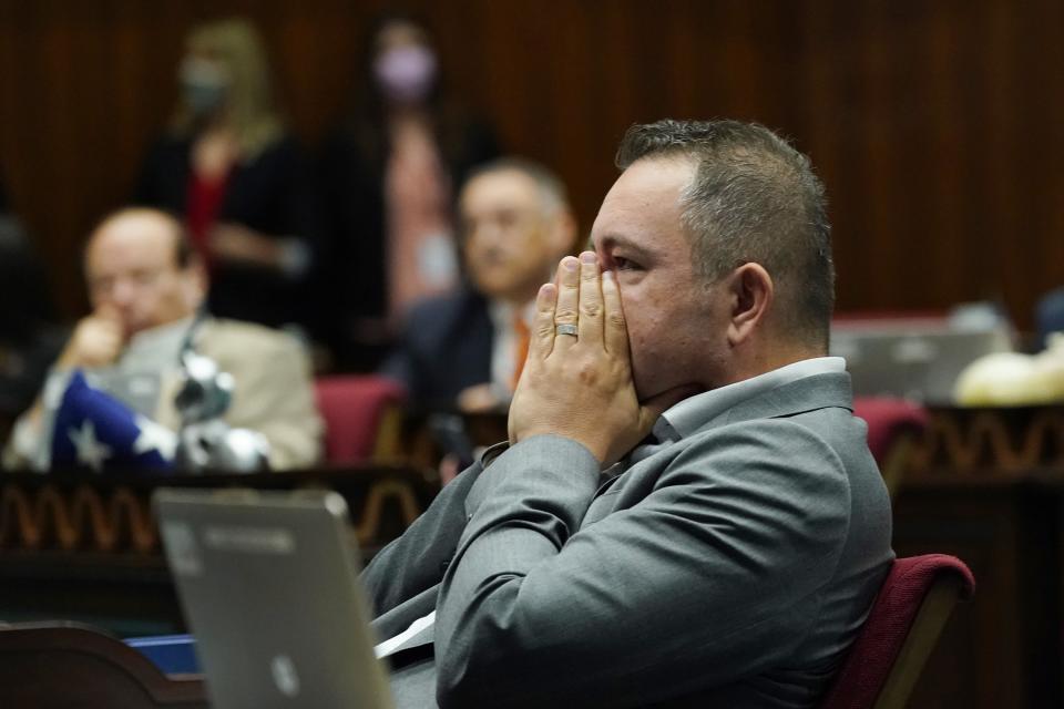 Arizona House Majority Leader Ben Toma, R-Peoria, pauses at his desk during a vote on the Arizona budget Thursday, June 24, 2021, in Phoenix. (AP Photo/Ross D. Franklin)