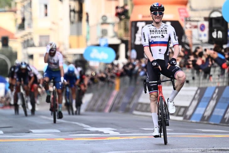 <span class="article__caption">Team Bahrain’s Matej Mohoric using a dropper post delivered a stunning victory in 2022.</span> (Photo: MARCO BERTORELLO/AFP via Getty Images)