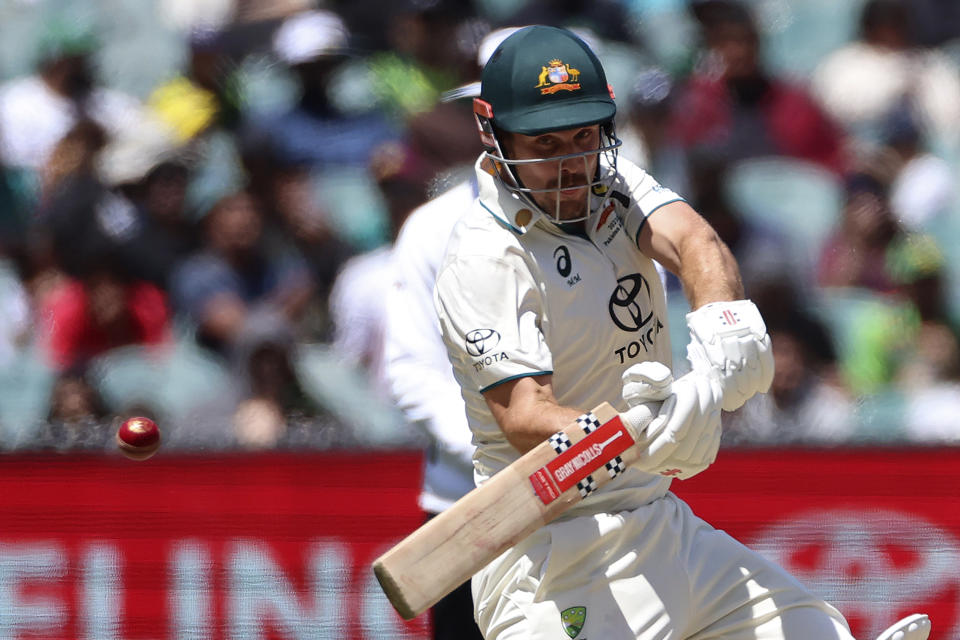 Australia's Mitchell Marsh bats against Pakistan during the third day of their cricket test match in Melbourne, Thursday, Dec. 28, 2023. (AP Photo/Asanka Brendon Ratnayake)