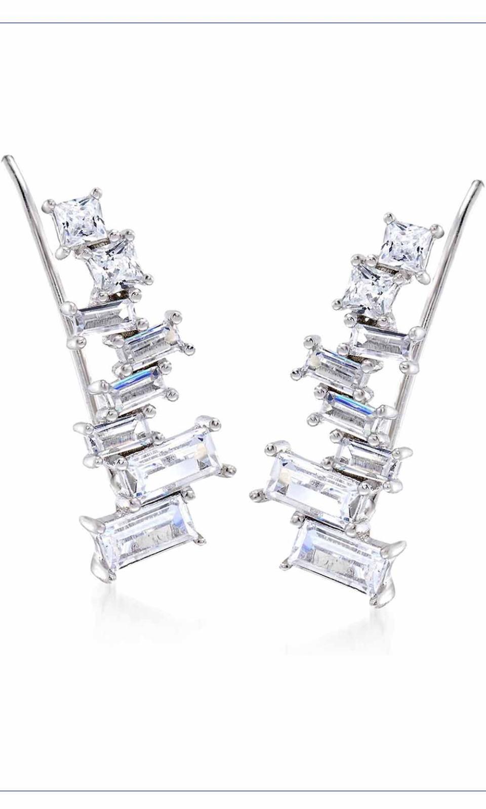 23) Ross-Simons 2.85 ct. t.w. Baguette and Princess-Cut CZ Ear Climbers in Sterling Silver