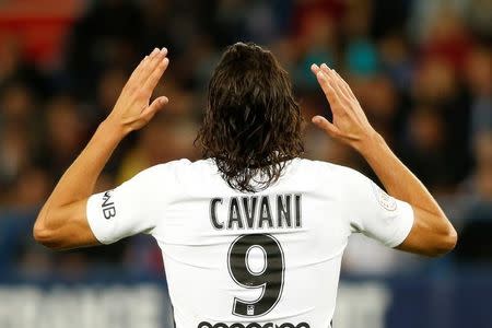 Football Soccer - Caen v Paris Saint Germain - French Ligue 1 - Michel d'Ornano stadium in Caen, France - 16/09/16. Paris' Edinson Cavani celebrates his fourth goal. REUTERS/Charles Platiau