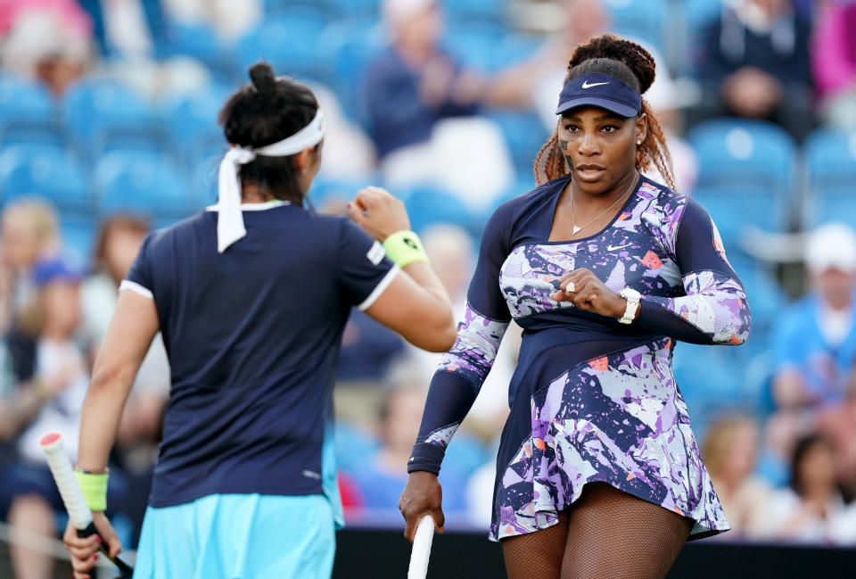 Ons Jabeur and Serena Williams, pictured here in action against Shuko Aoyama and Chan Hao-ching in Eastbourne.