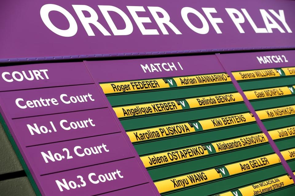 Centre Court’s order of play has favoured men’s matches (Nigel French/PA) (PA Archive)
