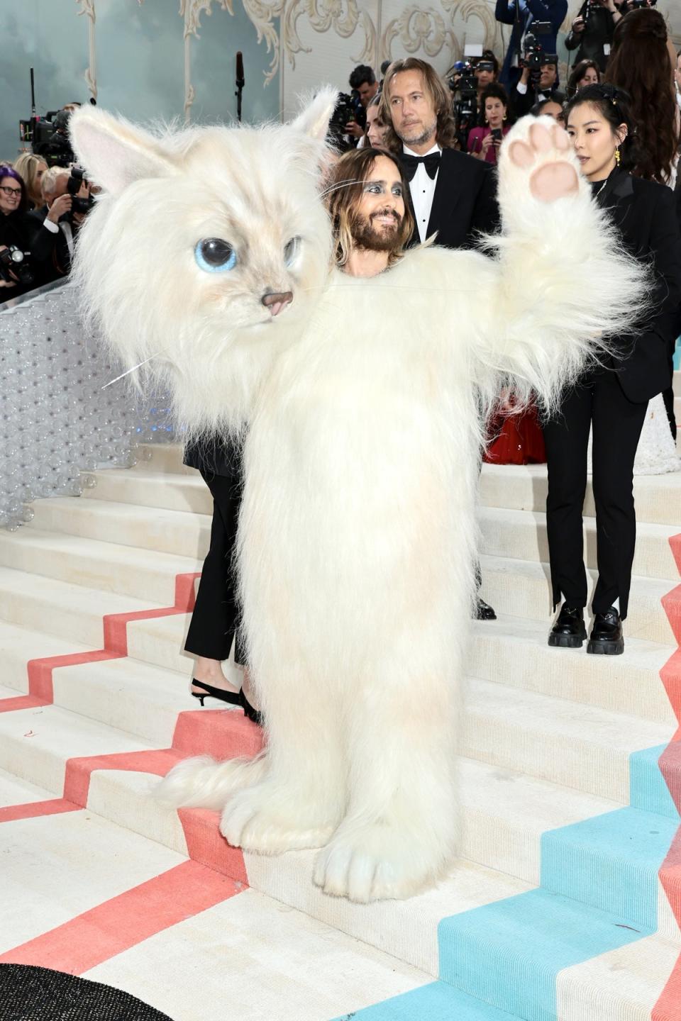 Jared Leto wore a costume designed to look like Karl Lagerfeld’s cat, Choupette, to the 2023 Met Gala (Getty Images)