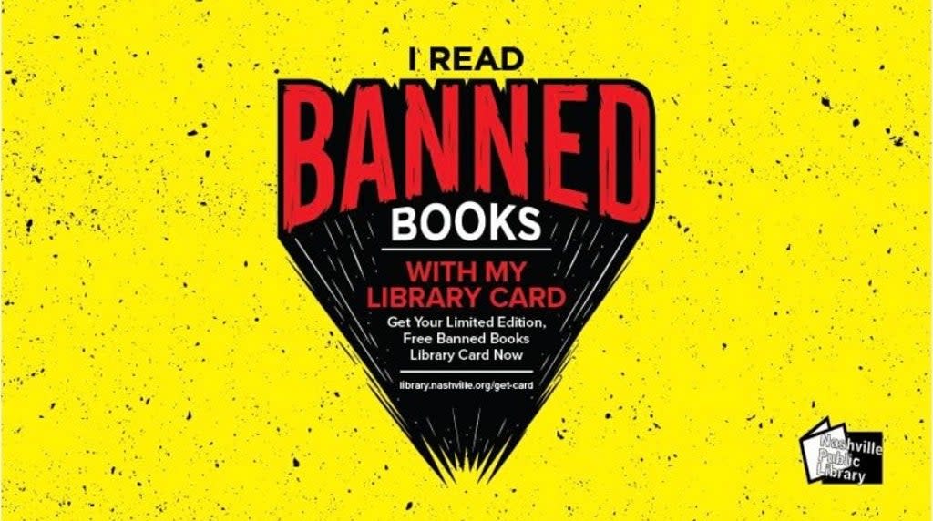 Nashville’s public library has issued thousands of limited edition “I read banned books” library cards in protest at GOP efforts to limit access to literature it opposes (Nashville Public Library)