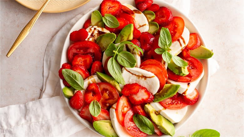 Tomato avocado strawberry caprese