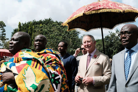 Britain's Prince Charles visits the Manhyia Palace of the Ashanti Kingdom to meet with the Ashanti king Otumfuo Osei Tutu II in Kumasi, Ghana November 4, 2018. REUTERS/Francis Kokoroko