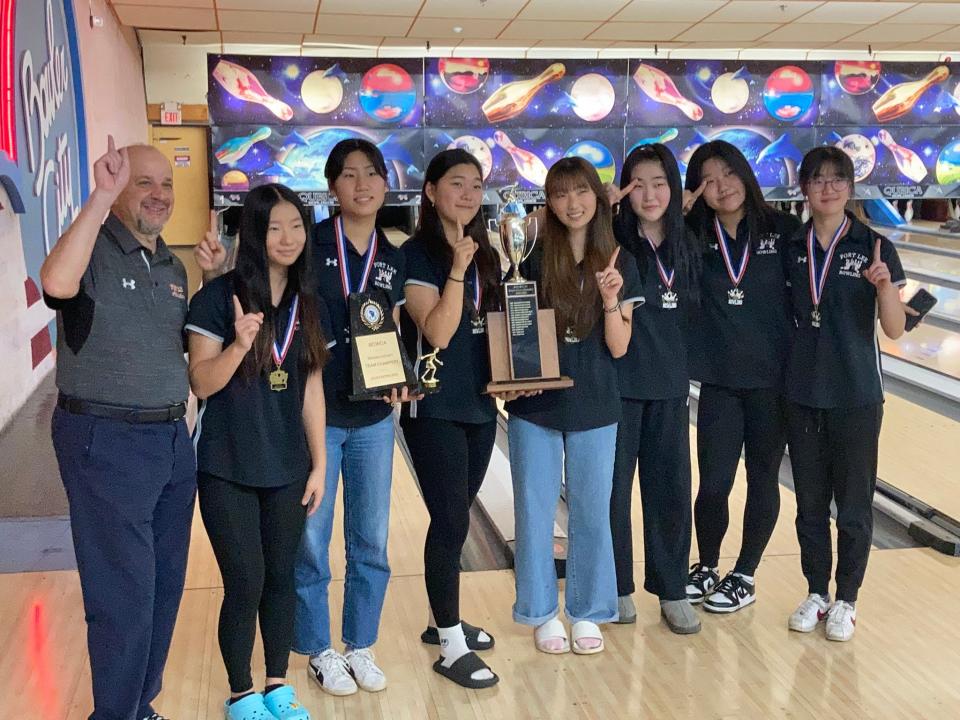 Fort Lee became the 14th different school to win the Bergen County girls bowling tournament when it captured the championship at Bowler City in Hackensack on Saturday, Jan. 28, 2023. The Lady Bridgemen won the best-of-5 Baker final over Indian Hills, 3-0.