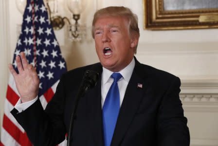 U.S. President Donald Trump speaks about the Iran nuclear deal in the Diplomatic Room of the White House in Washington, U.S., October 13, 2017. REUTERS/Kevin Lamarque