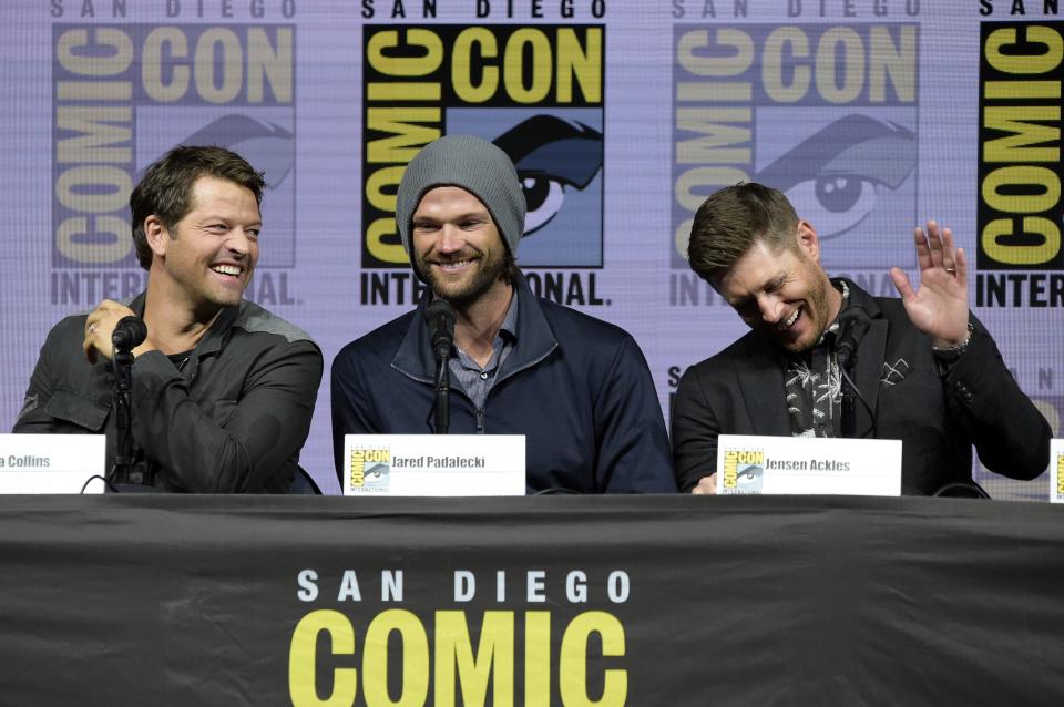 Misha Collins (from left) , Jared Padalecki and Jensen Ackles participate in their final 