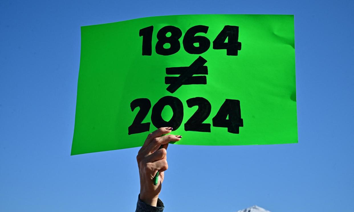 <span>Pro-abortion rights demonstrators rally in Scottsdale, Arizona, on 15 April 2024 against the near-total ban on abortion.</span><span>Photograph: Frederic J Brown/AFP/Getty Images</span>